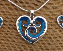 Load image into Gallery viewer, Blue &amp; Silver Tone Spiraled Heart Pendant Necklace
