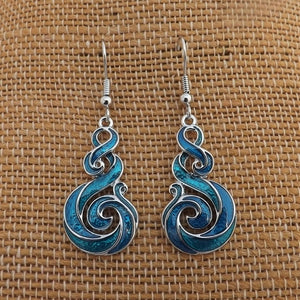 Blue & Silver Toned Hook Koru Earrings