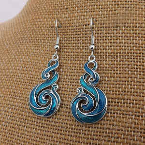 Blue & Silver Toned Hook Koru Earrings