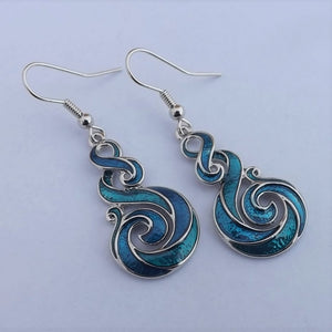 Blue & Silver Toned Hook Koru Earrings