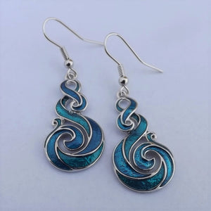 Blue & Silver Toned Hook Koru Earrings