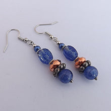 Load image into Gallery viewer, Blue, Silver &amp; Rose Gold Handmade Bead Earrings
