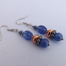 Load image into Gallery viewer, Blue, Silver &amp; Rose Gold Handmade Bead Earrings
