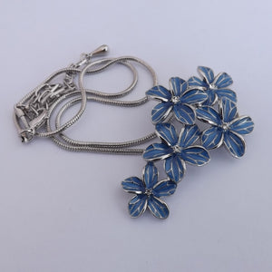 Blue & Silver Tone Flower Cluster Pendant Necklace