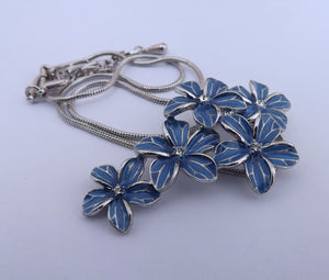 Blue & Silver Tone Flower Cluster Pendant Necklace
