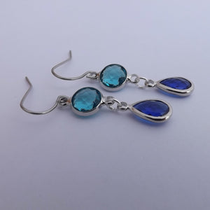 Blue & Silver Tone Handmade Drop Earrings