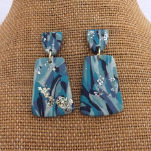 Load image into Gallery viewer, Blue &amp; Teal Polymer Clay Drop Earrings with Gold &amp; Silver Leaf
