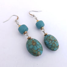 Load image into Gallery viewer, Blue &amp; Teal Stone &amp; Glass Handmade Bead Earrings
