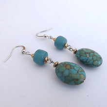 Load image into Gallery viewer, Blue &amp; Teal Stone &amp; Glass Handmade Bead Earrings
