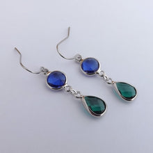 Load image into Gallery viewer, Blue, Teal &amp; Silver Tone Handmade Drop Earrings
