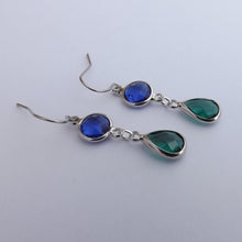 Load image into Gallery viewer, Blue, Teal &amp; Silver Tone Handmade Drop Earrings
