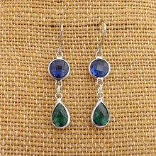 Load image into Gallery viewer, Blue, Teal &amp; Silver Tone Handmade Drop Earrings
