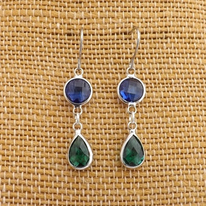 Blue, Teal & Silver Tone Handmade Drop Earrings