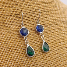 Load image into Gallery viewer, Blue, Teal &amp; Silver Tone Handmade Drop Earrings
