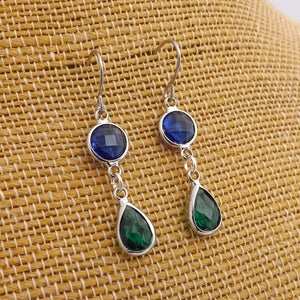 Blue, Teal & Silver Tone Handmade Drop Earrings