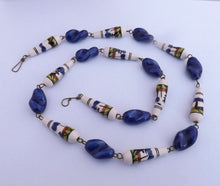 Load image into Gallery viewer, Blue &amp; White Ceramic Chain Link Bead Necklace
