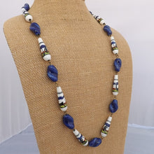 Load image into Gallery viewer, Blue &amp; White Ceramic Chain Link Bead Necklace
