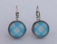 Load image into Gallery viewer, Blue &amp; White Checkered Dome Earrings on Lever Back Hooks
