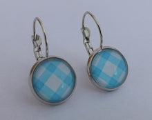 Load image into Gallery viewer, Blue &amp; White Checkered Dome Earrings on Lever Back Hooks
