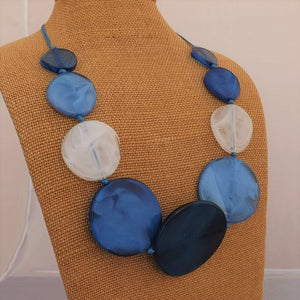 Blue & White Clear Chunky Acrylic Bead Necklace