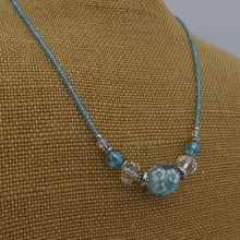 Load image into Gallery viewer, Blue, White &amp; Clear Handmade Floral Lamp Work Bead Necklace (Made in NZ)
