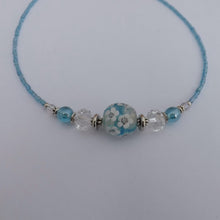 Load image into Gallery viewer, Blue, White &amp; Clear Handmade Floral Lamp Work Bead Necklace (Made in NZ)
