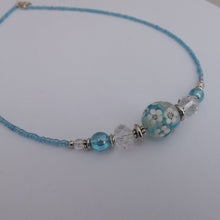 Load image into Gallery viewer, Blue, White &amp; Clear Handmade Floral Lamp Work Bead Necklace (Made in NZ)
