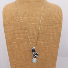 Load image into Gallery viewer, Blue, White &amp; Silver Pendant Necklace on Long Chain
