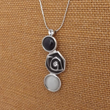 Load image into Gallery viewer, Blue, White &amp; Silver Pendant Necklace on Long Chain
