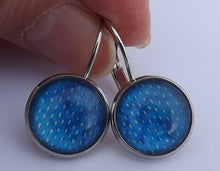 Load image into Gallery viewer, Blue &amp; White Pattern Dome Earrings on Lever Back Hooks
