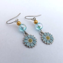 Load image into Gallery viewer, Blue &amp; Yellow Handmade Daisy Drop Earrings
