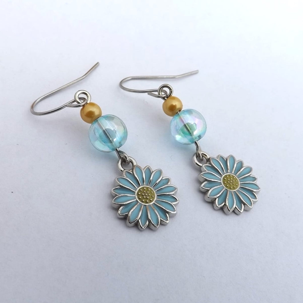 Blue & Yellow Handmade Daisy Drop Earrings