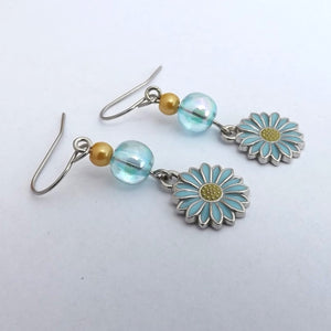 Blue & Yellow Handmade Daisy Drop Earrings