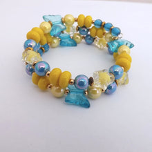 Load image into Gallery viewer, Blue &amp; Yellow Handmade Memory WIre Bead Bracelet
