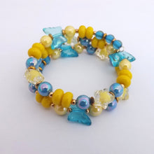 Load image into Gallery viewer, Blue &amp; Yellow Handmade Memory WIre Bead Bracelet

