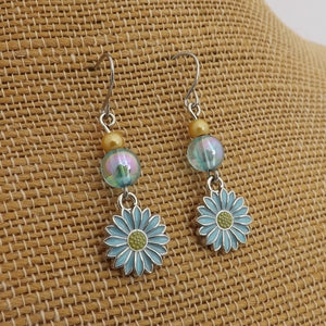 Blue & Yellow Handmade Daisy Drop Earrings