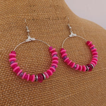 Load image into Gallery viewer, Bright Pink Clay Bead Handmade Hoop Drop Earrings
