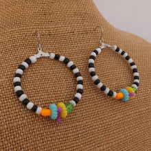 Load image into Gallery viewer, Black, White &amp; Bright Colour Handmade Hoop Bead Drop Earrings
