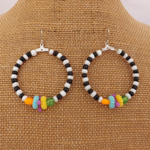 Load image into Gallery viewer, Black, White &amp; Bright Colour Handmade Hoop Bead Drop Earrings
