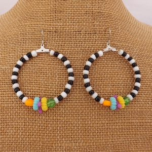 Black, White & Bright Colour Handmade Hoop Bead Drop Earrings