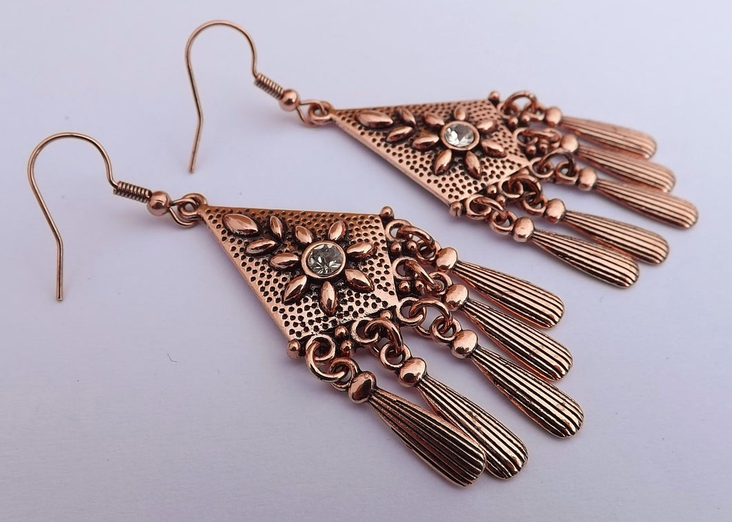 Bright Rose Gold Copper Tone Chandelier Drop Earrings