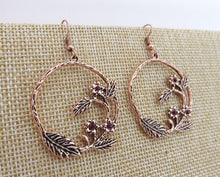 Load image into Gallery viewer, Bright Rose Gold Tone Flowers in Circle, Drop Earrings
