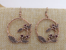 Load image into Gallery viewer, Bright Rose Gold Tone Flowers in Circle, Drop Earrings
