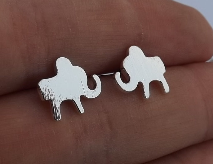 Bright Silver Tone Elephant Stud Earrings