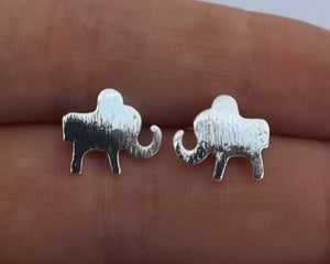 Bright Silver Tone Elephant Stud Earrings