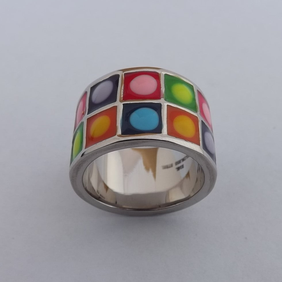 Brightly Coloured Stainless Steel Ring (size 9)