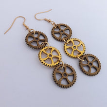Load image into Gallery viewer, Bronze &amp; Gold Tone Steampunk Drop Earrings
