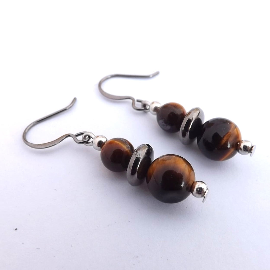 Brown Cats Eye Handmade Bead Earrings