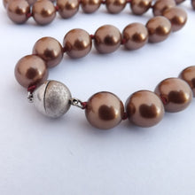 Load image into Gallery viewer, Brown Faux Pearl Bead Necklace with Magnetic Clasp
