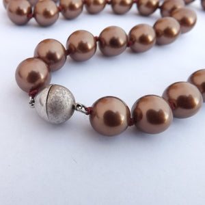 Brown Faux Pearl Bead Necklace with Magnetic Clasp